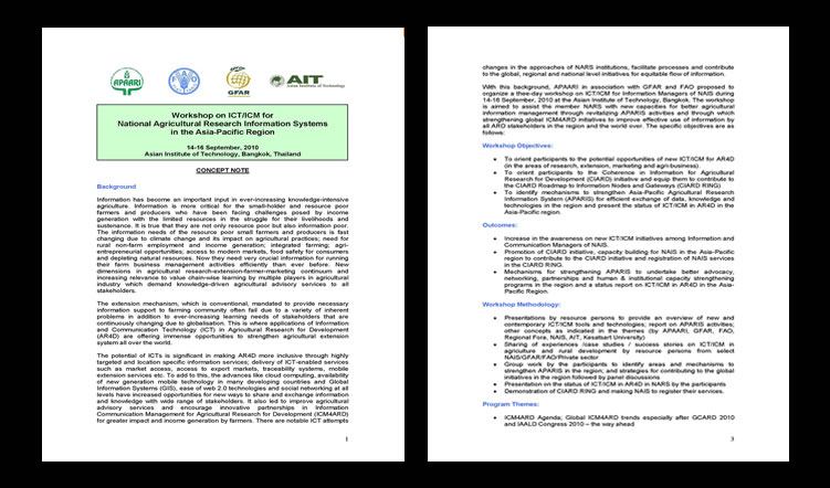 Workshop On Ict Icm For National Agricultural Research Information Systems In The Asia Pacific Region 14 16 September 10 Bangkok Thailand Apaari Community