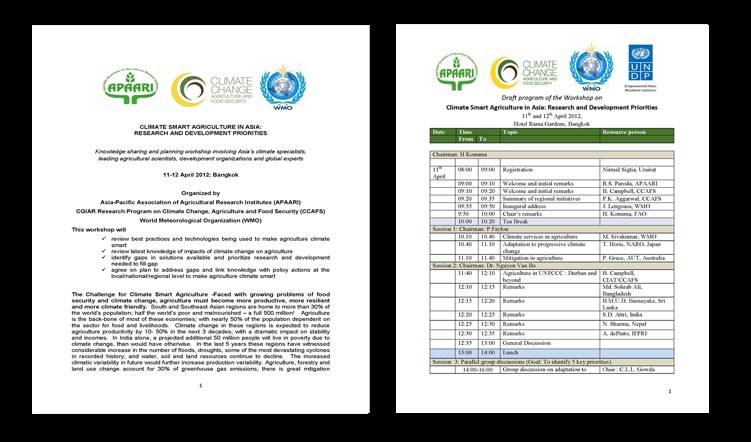 Workshop on Climate Smart Agriculture in Asia: Research and Development Priorities, 11-12 April 2012, Bangkok, Thailand
