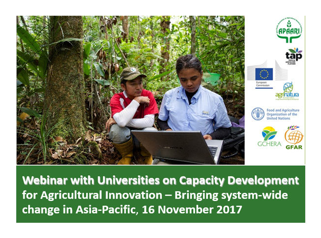 Webinar with Universities on Capacity Development for Agricultural Innovation, Bringing System-wide Change in Asia-Pacific, 16 November 2017