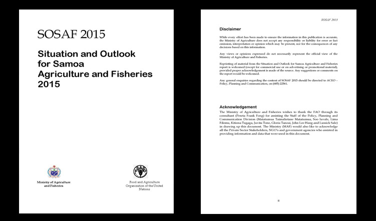 Situation and Outlook for Samoa Agriculture and Fisheries 2015