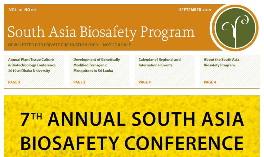 Newsletter September 2019 from South Asia Biosafety  Program (SABP)