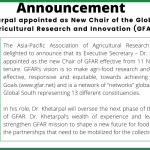 Dr. Ravi Khetarpal appointed as New Chair of the Global Forum on Agricultural Research and Innovation (GFAR)